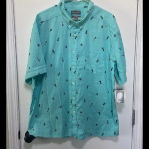 Falls Creek Mens No Tuck Hawaiin Button Down Shirt Blue Size XXL